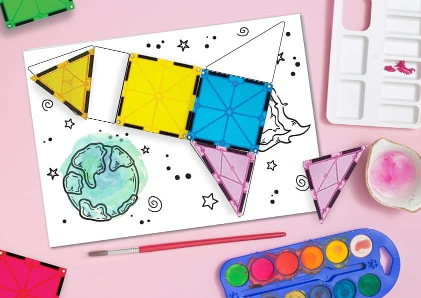 Magnet tile colouring sheets -9 pages Space & Vehicles