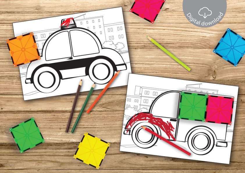 Magnet tile colouring sheets -9 pages Space & Vehicles