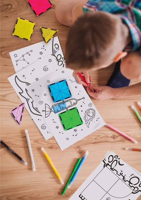 Magnet tile colouring sheets -9 pages Space & Vehicles