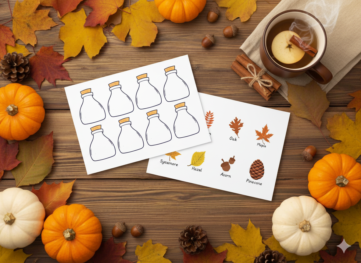 Autumn Leaves hidden picture jars Mud kitchen and lightbox play