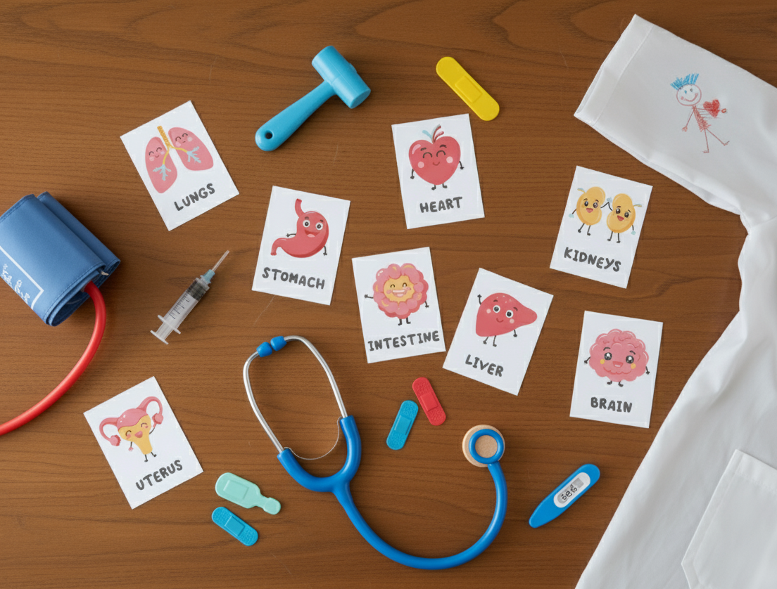 The Body - Cute Organ Flashcards with info