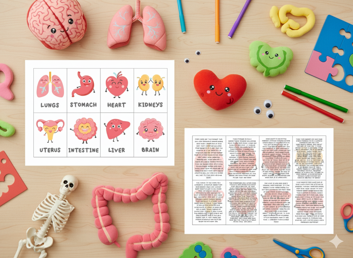 The Body - Cute Organ Flashcards with info