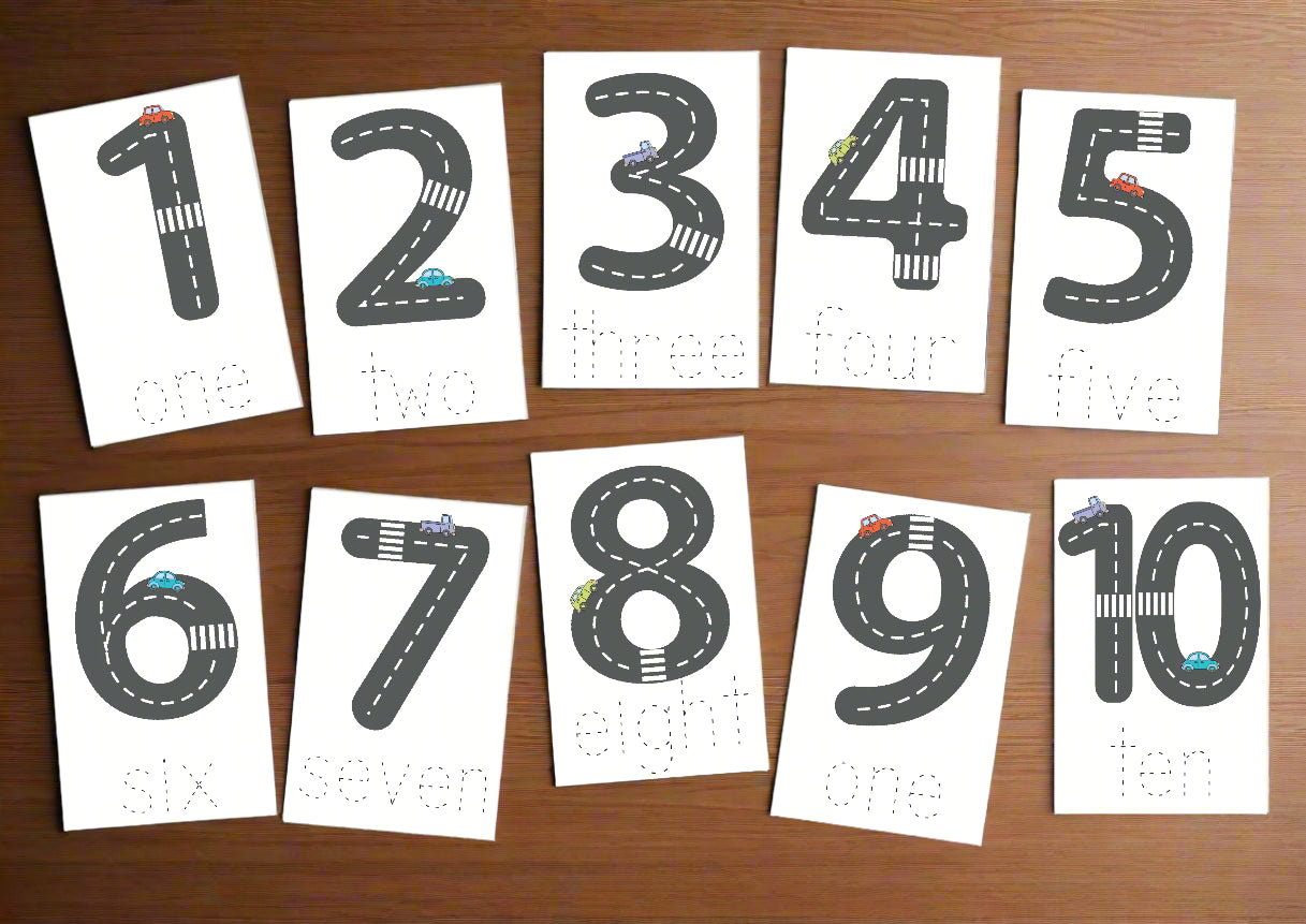Road number printable flashcards