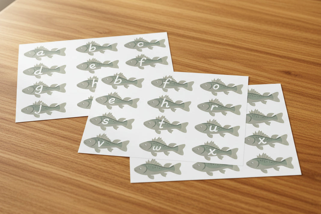Alphabet fish for sensory play. Feed the shark accesory