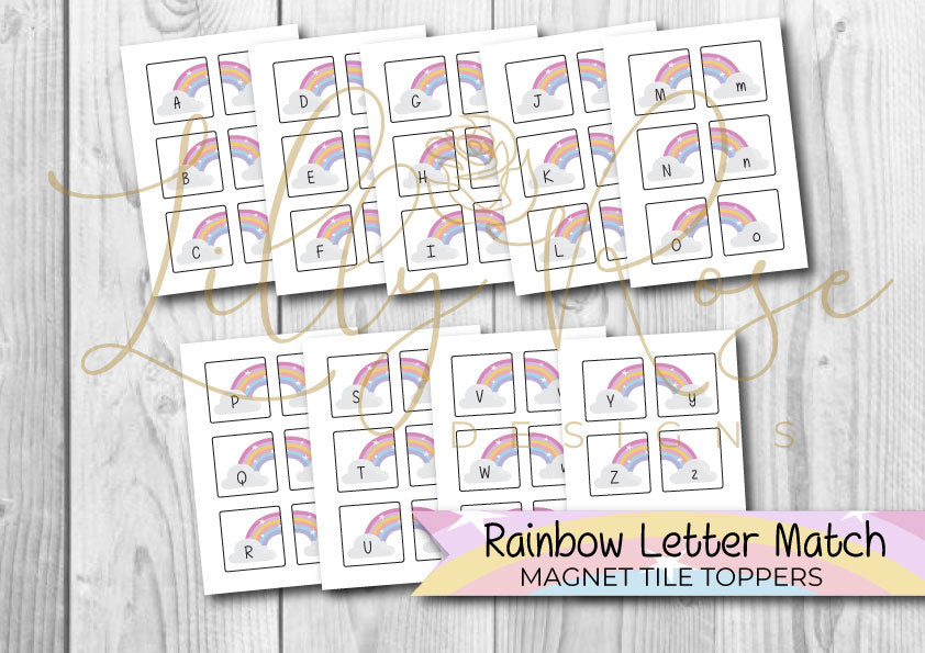 Magnet tile toppers - Rainbow Upper and Lower case matching activity