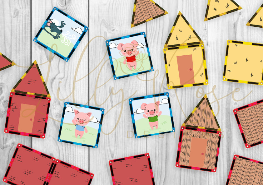 Magnet tile toppers - The three little pigs story
