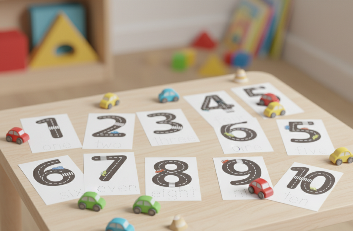 Road number printable flashcards 1-10