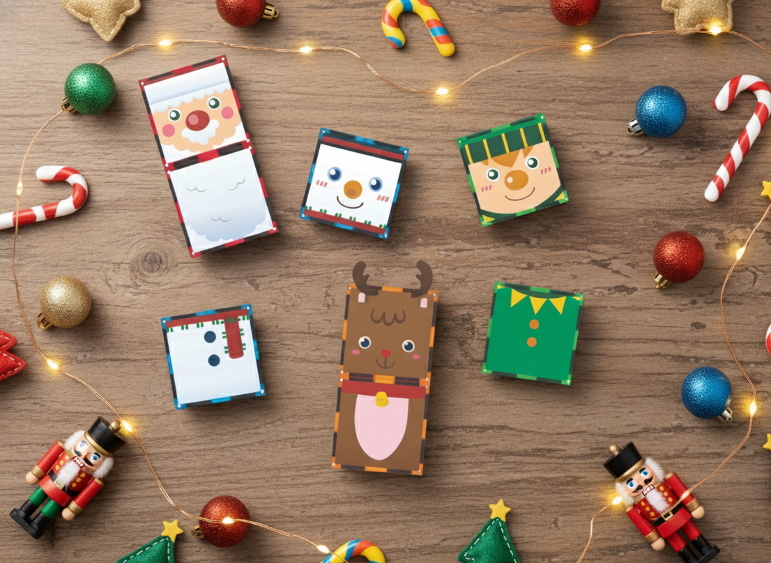 Magnet tile toppers - Christmas matching activity