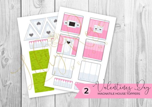 Pink Valentines Day House Magnet tile toppers - Printable