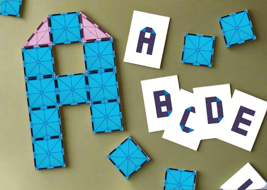 ABC magnet tile shape match flashcards