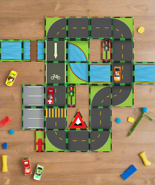 Magnet tile toppers - play road