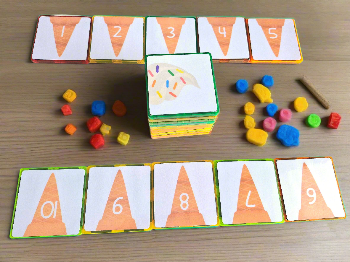 Magnet tile toppers - Ice Cream match counting activity