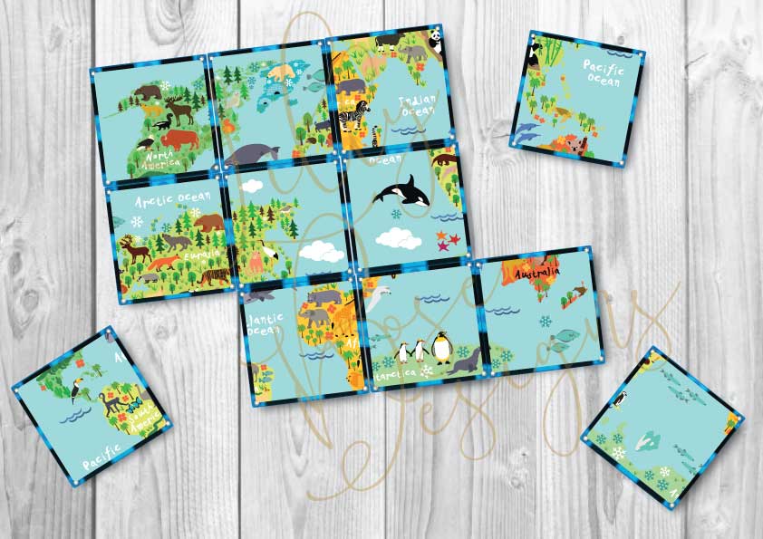 Magnet tile toppers - World Map Puzzle