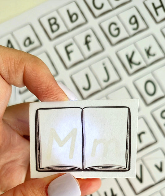 Hidden alphabet book match for light box or torch play