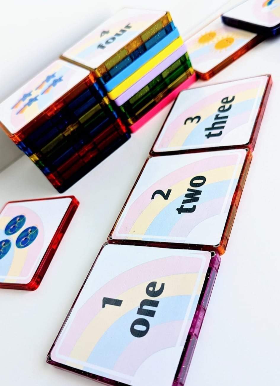 Magnet tile toppers - Rainbow number match activity