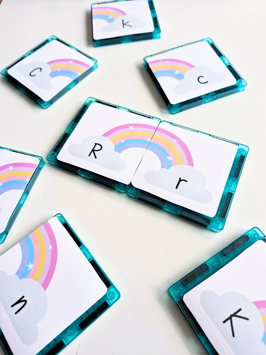 Magnet tile toppers - Rainbow Upper and Lower case matching activity