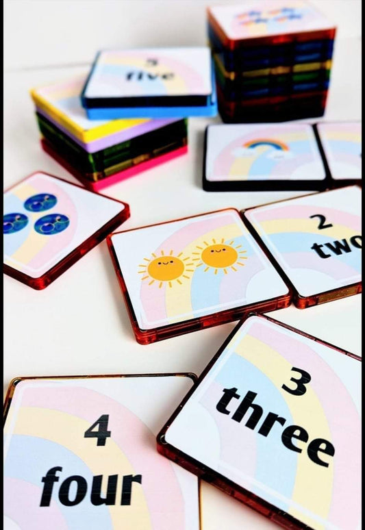 Magnet tile toppers - Rainbow number match activity