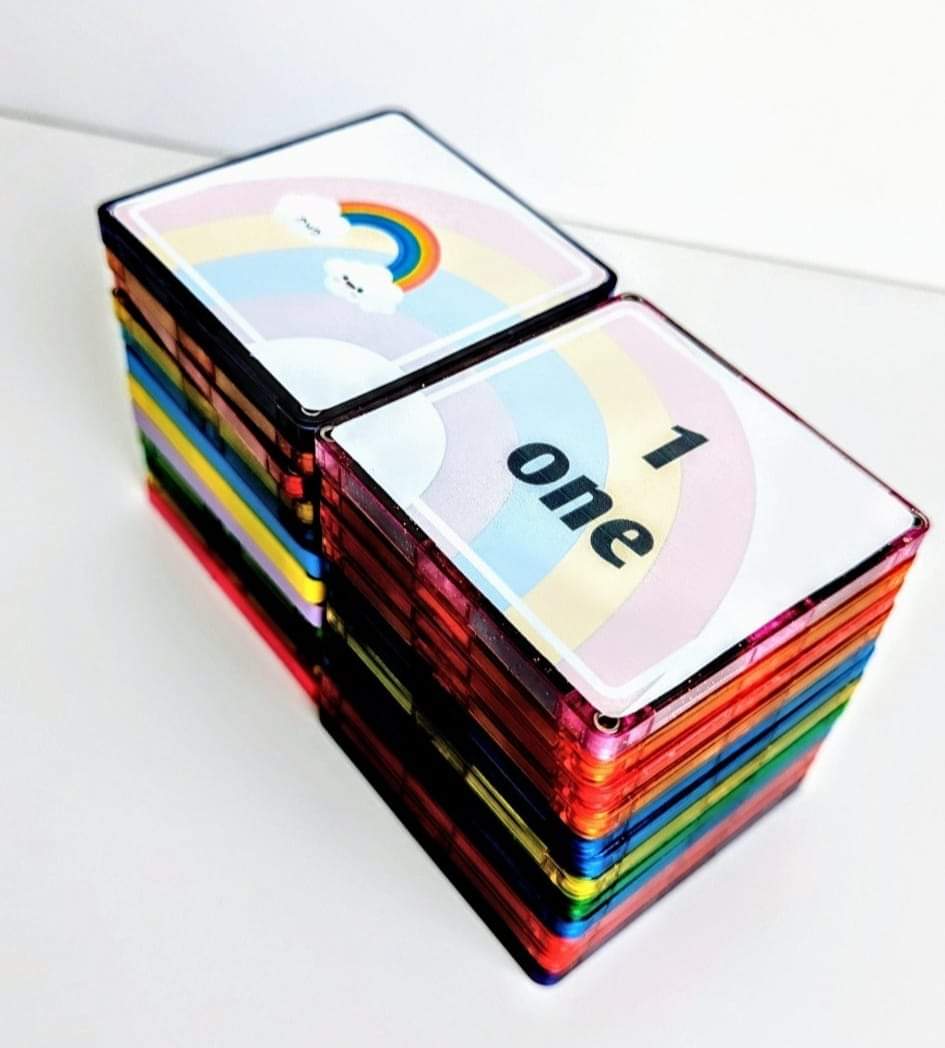 Magnet tile toppers - Rainbow number match activity