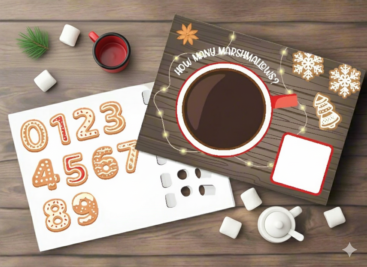 Playdoh mats - Marshmallow counting hot chocolate