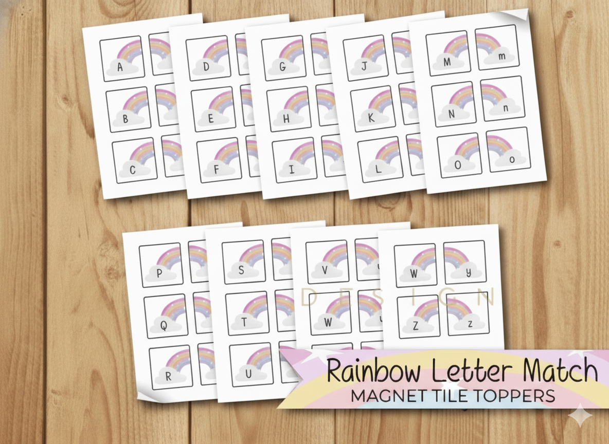 Magnet tile toppers - Rainbow Upper and Lower case matching activity
