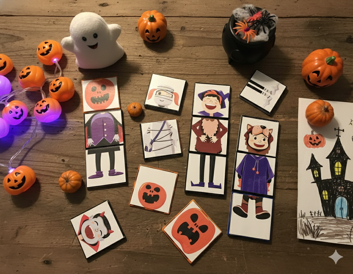 Magnet tile toppers - Halloween dress up matching game