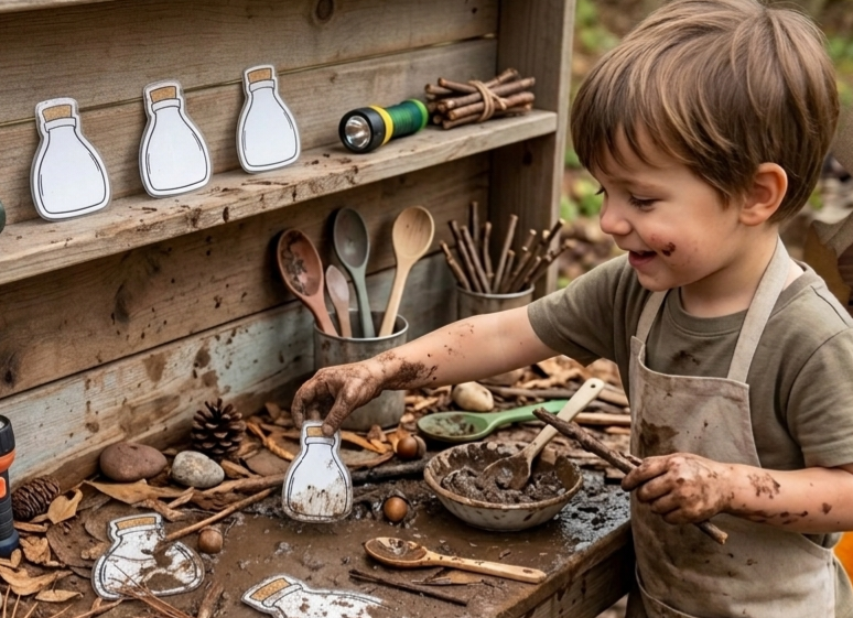 Autumn Leaves hidden picture jars Mud kitchen and lightbox play