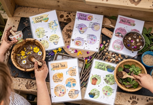 Forest School Mud kitchen recipe cards