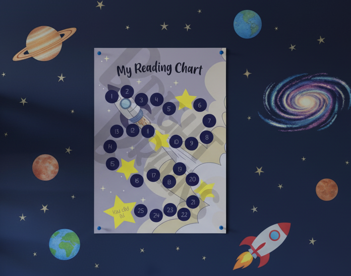 Reading tracker chart for children - Space theme