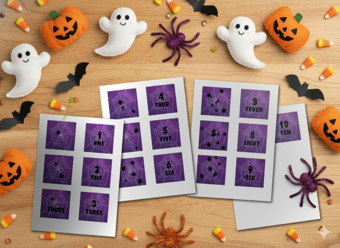Magnet tile toppers - Halloween creepy spider counting activity