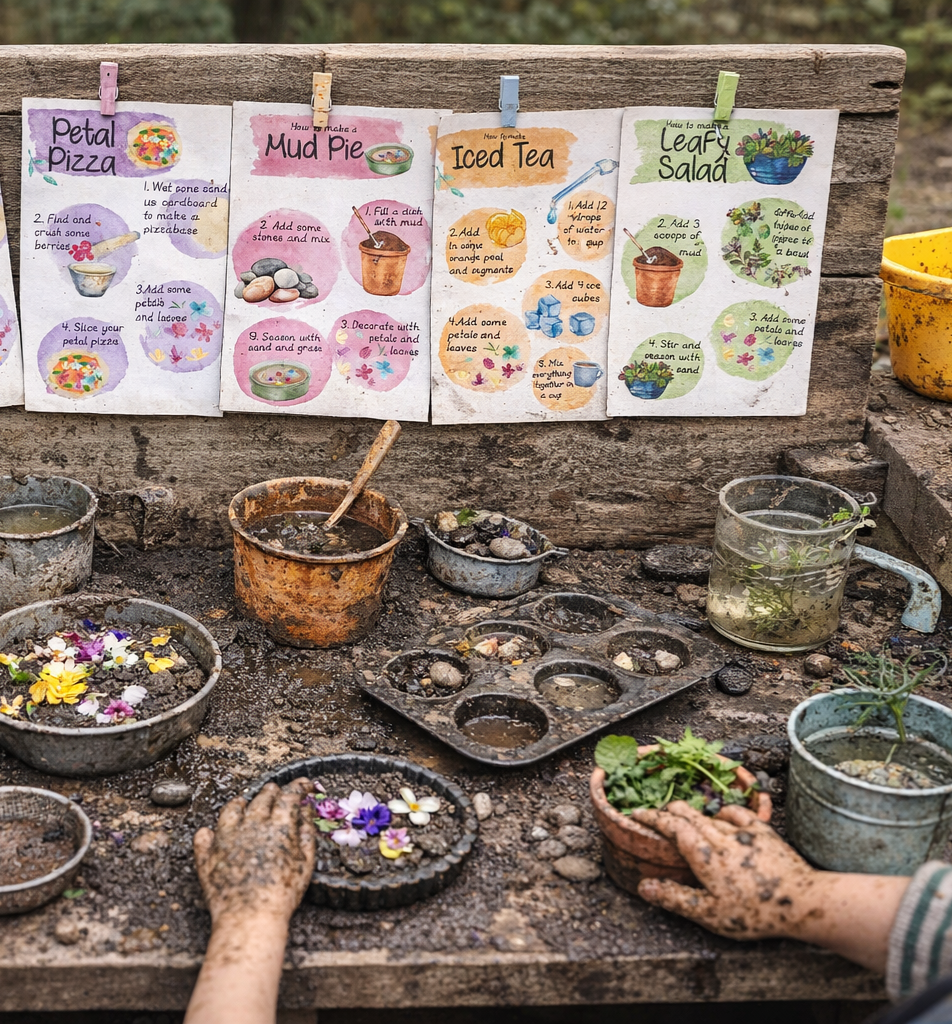 Forest School Mud kitchen recipe cards